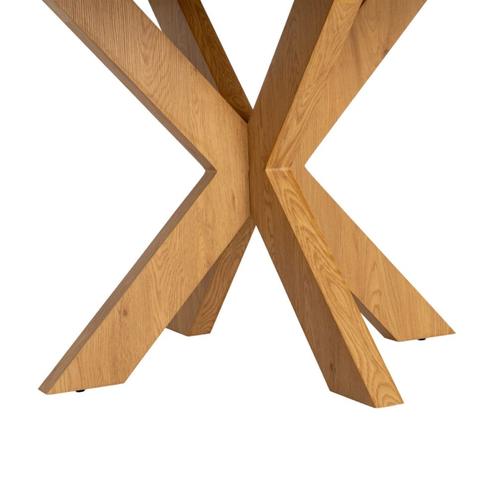 Masă dining rotundă cu bază geometrică și finisaj efect lemn natural [6]