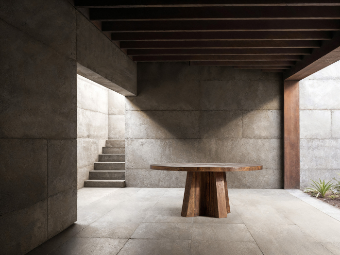 Masă dining rotundă din lemn de sal maro Brutalist [3]