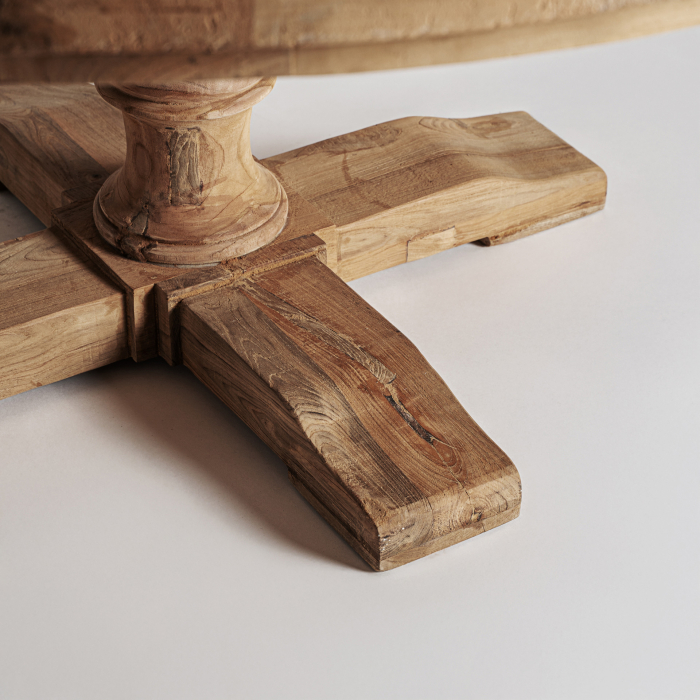 Masă dining rotundă din lemn de tec reciclat cu bază centrală sculptată [4]