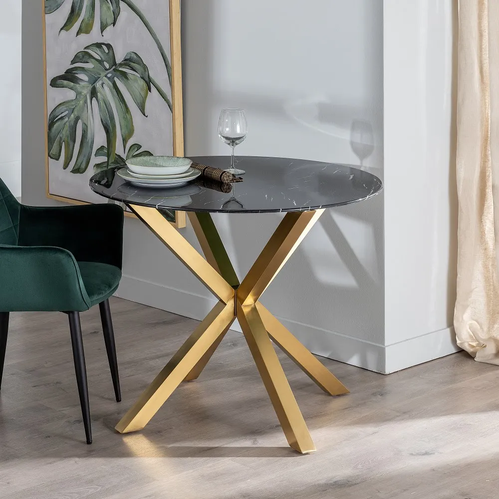 Masa Dining Rotunda Lise, Negru Auriu, Sticla Otel - CreativDeco.ro [2]