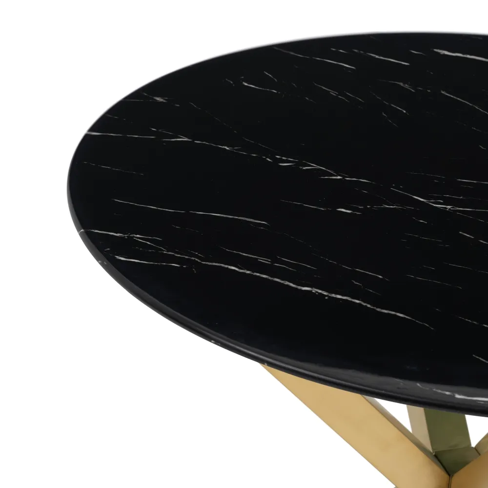 Masa Dining Rotunda Lise, Negru Auriu, Sticla Otel - CreativDeco.ro [4]