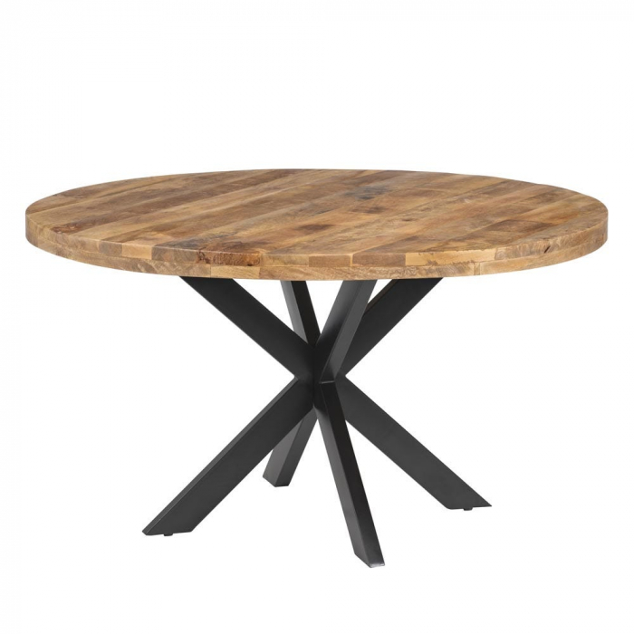 Masă rotundă mango 140 cm cu bază metalică geometrică [3]