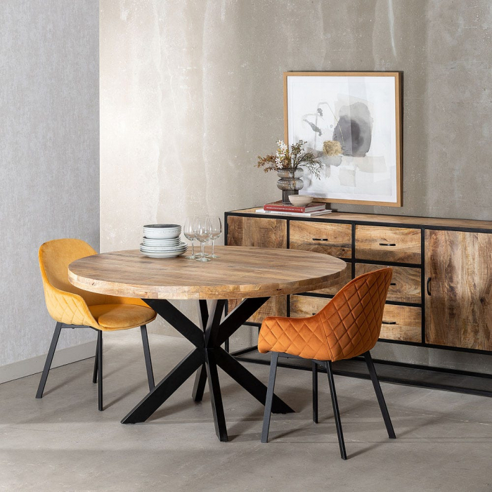 Masă rotundă mango 140 cm cu bază metalică geometrică [2]