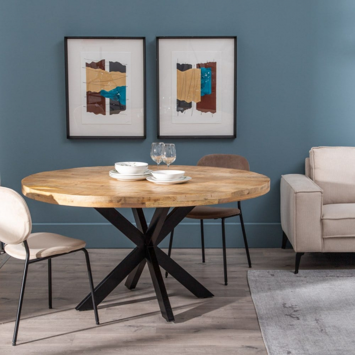Masă rotundă mango 150 cm cu structură metalică în stea [2]