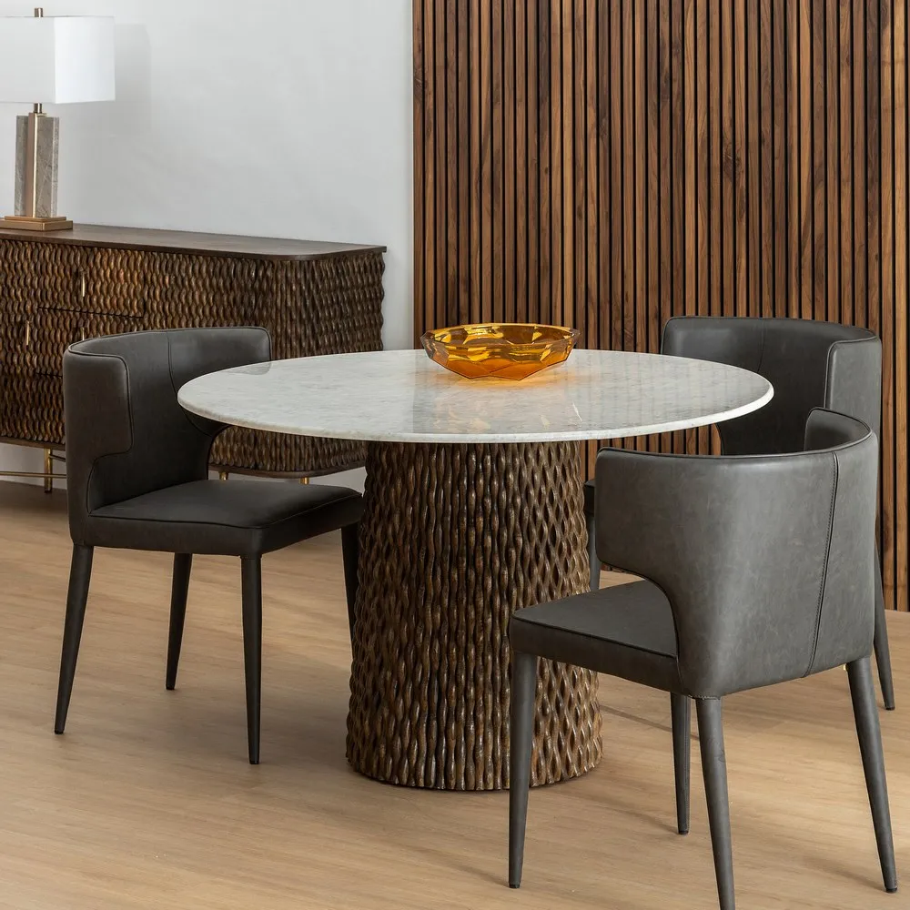 Masa Dining rotunda, marmura lemn de mango - creativdeco.ro [2]