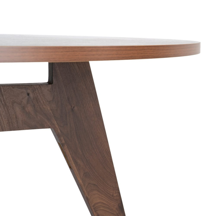 Masă dining rotundă maro închis cu finisaj efect lemn natural [2]