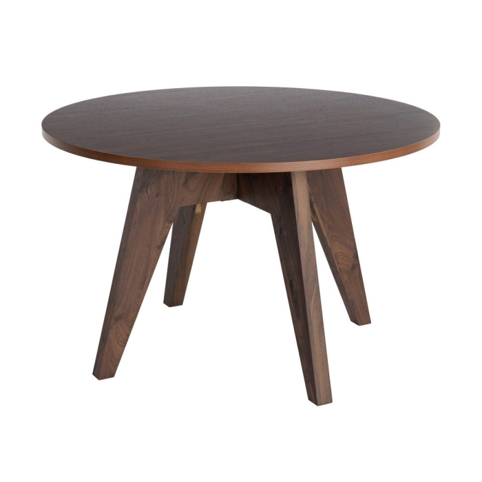 Masă dining rotundă maro închis cu finisaj efect lemn natural [10]