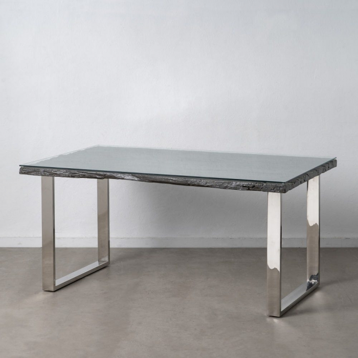 Masă dining lemn negru și sticlă cu structură din oțel inox [1]