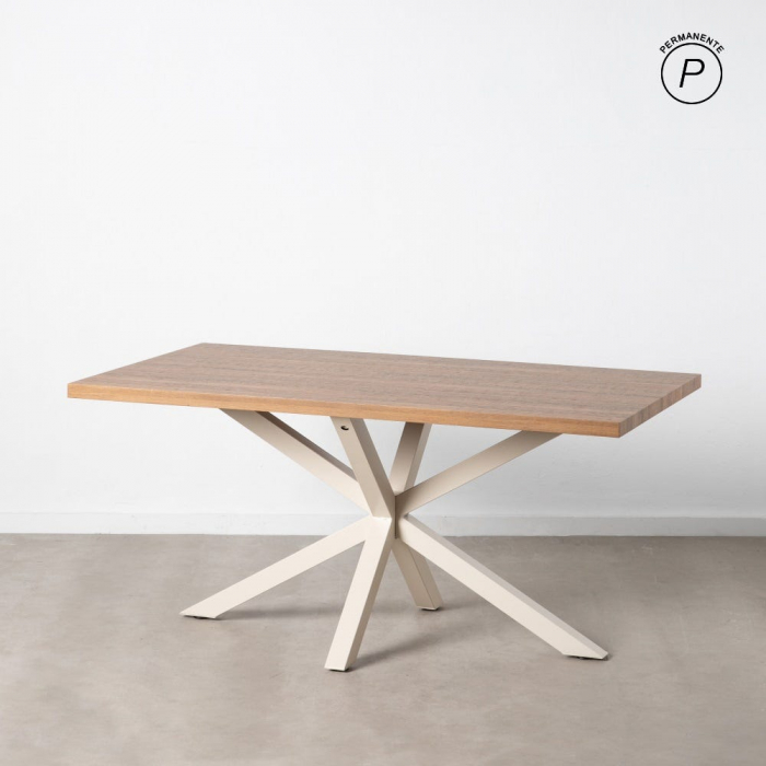 Masă 160 cm MDF natur cu structură metalică albă în stea [1]