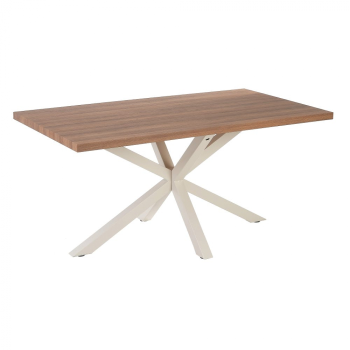 Masă 160 cm MDF natur cu structură metalică albă în stea [2]