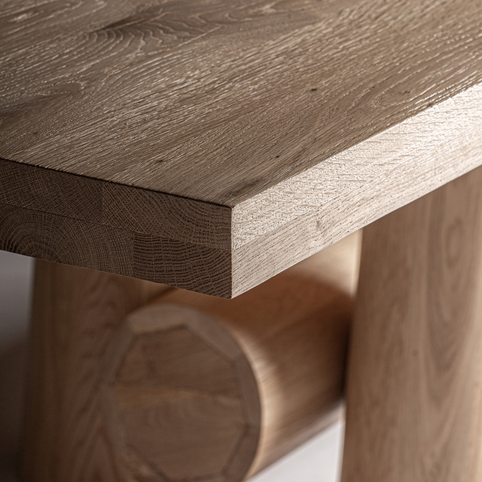 Masă dining stejar masiv 600 cm cu picioare înclinate și bară suport. [3]