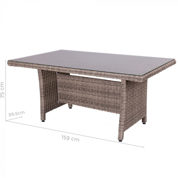 Masă Patsy Aged 160 x 100 cm – masă din ratan și sticlă securizată pentru grădină [2]