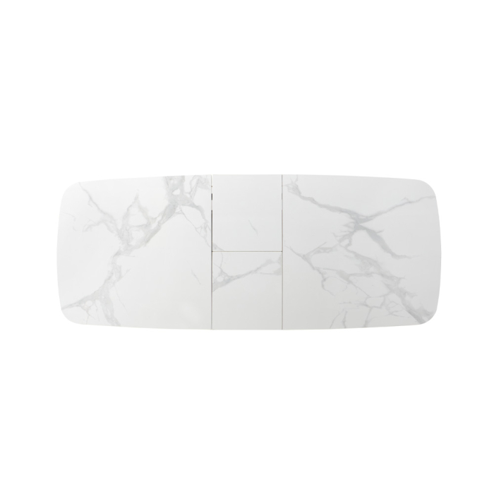 Masă extensibilă de dining din ceramică albă cu aspect de marmură [8]