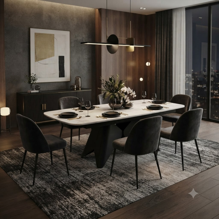 Masă extensibilă de dining din ceramică albă cu aspect de marmură [2]