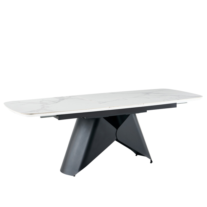 Masă extensibilă de dining din ceramică albă cu aspect de marmură [7]