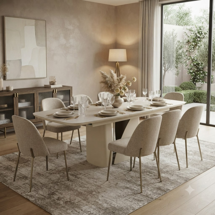 Masă extensibilă de dining din ceramică bej [2]