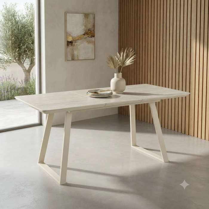 Masă extensibilă de dining din ceramică bej [2]