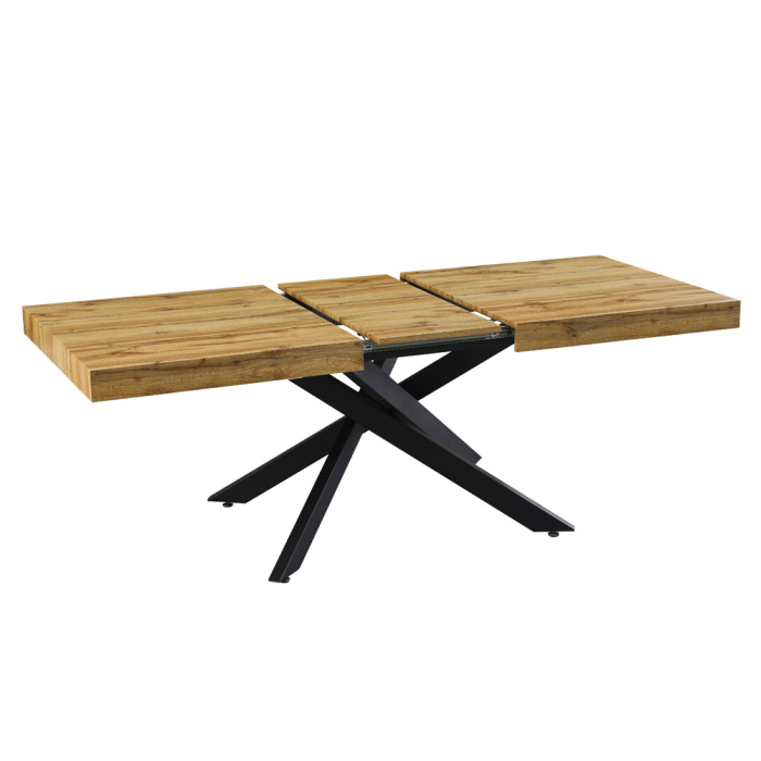 Masă extensibilă de dining din MDF melaminat maro cu aspect de lemn natural [2]