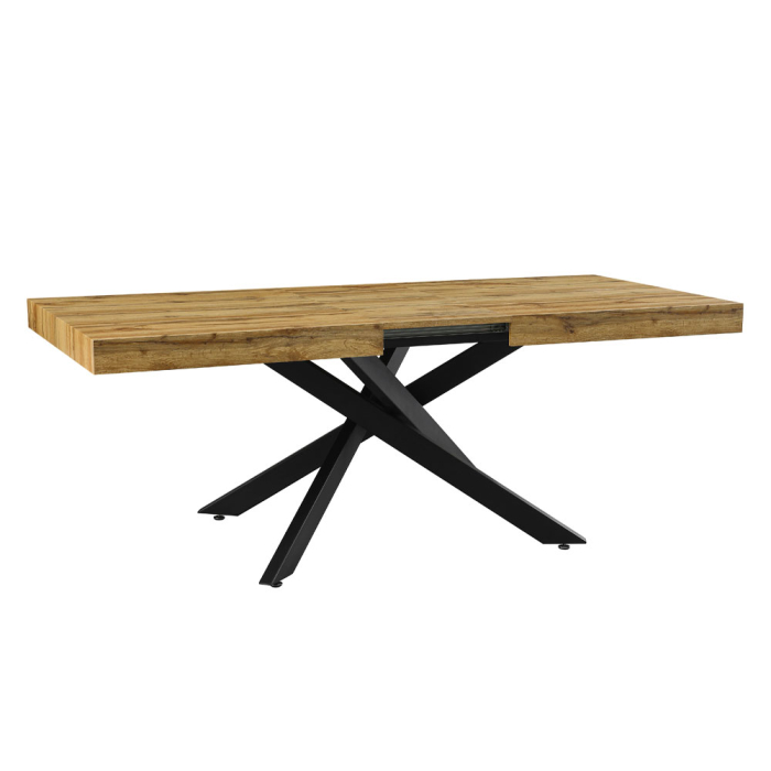 Masă extensibilă de dining din MDF melaminat maro cu aspect de lemn natural [3]