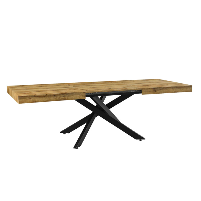 Masă extensibilă de dining din MDF melaminat maro cu aspect de lemn natural [5]