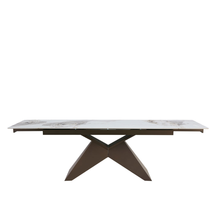 Masă extensibilă de dining din piatră compozită albă cu aspect de marmură [5]