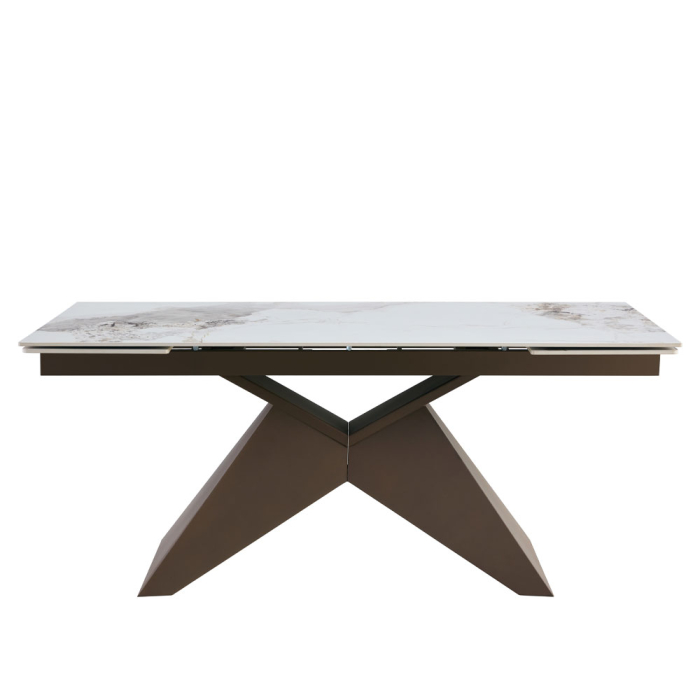 Masă extensibilă de dining din piatră compozită albă cu aspect de marmură [6]