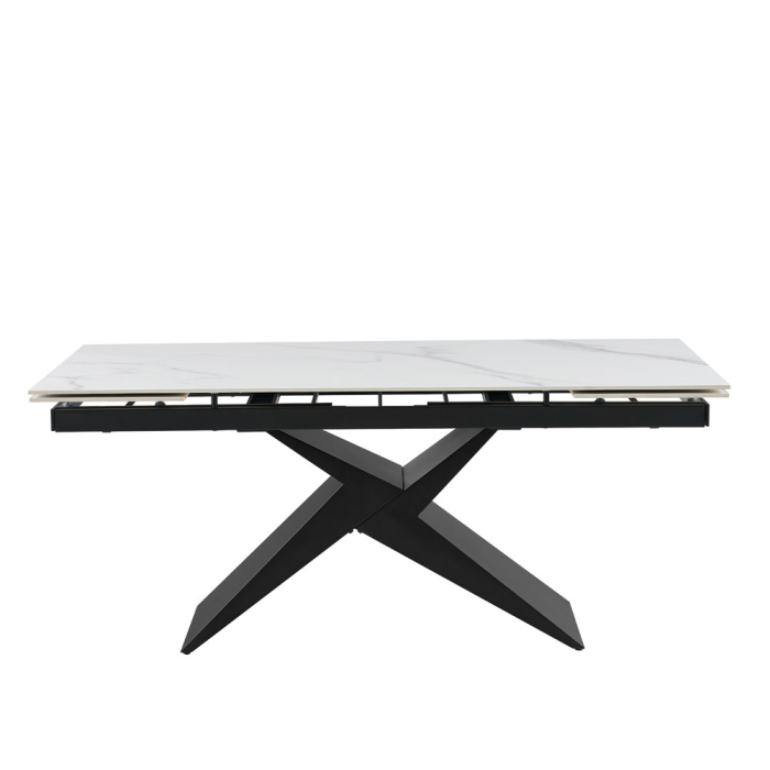 Masă extensibilă de dining din piatră compozită albă cu aspect de marmură [3]