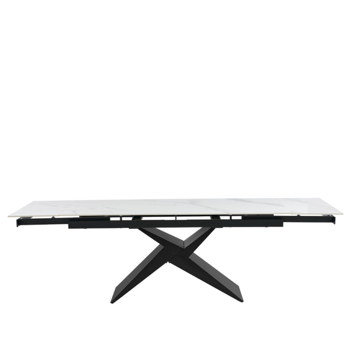 Masă extensibilă de dining din piatră compozită albă cu aspect de marmură [4]