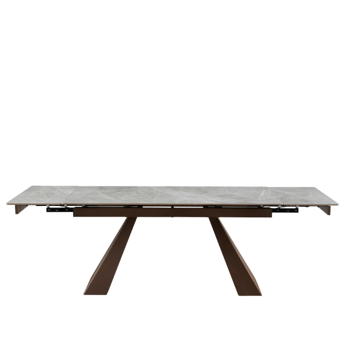 Masă extensibilă de dining din piatră compozită gri cu aspect de piatră [5]