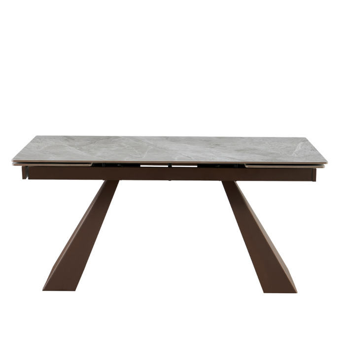 Masă extensibilă de dining din piatră compozită gri cu aspect de piatră [4]