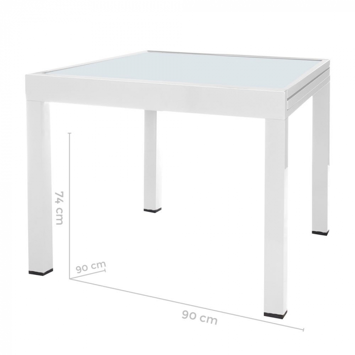 Masă Thais pătrată extensibilă albă – aluminiu și sticlă pentru balcon [2]