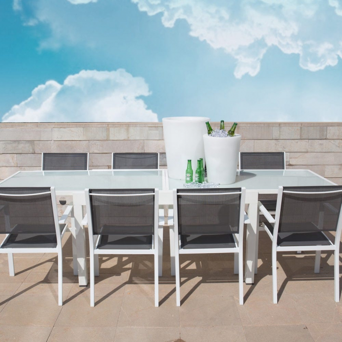 Masă Thais pătrată extensibilă albă – aluminiu și sticlă pentru balcon [4]