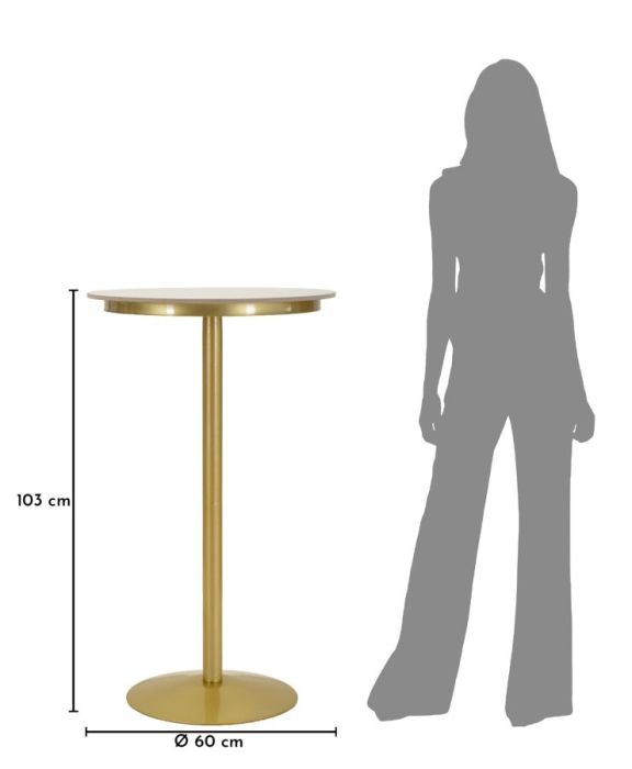 Masă înaltă de bar cu blat rotund marmură artificială și bază aurie [8]