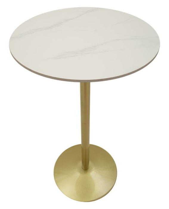Masă înaltă de bar cu blat rotund marmură artificială și bază aurie [2]