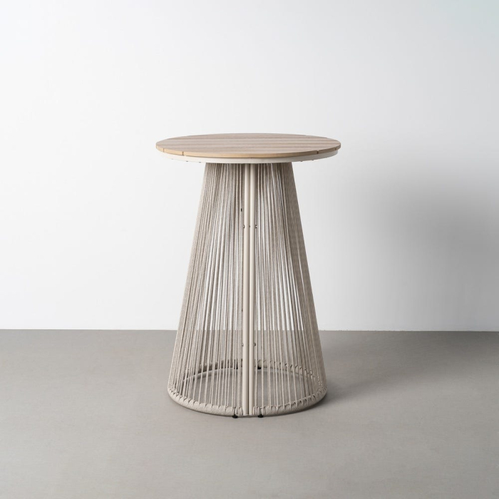 Masă înaltă exterior HoReCa cu blat din polywood și bază din ratan sintetic bej [2]