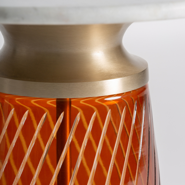 Masă Orvos din marmură albă și sticlă roșu ambre, design sculptural glam Art Deco. [3]