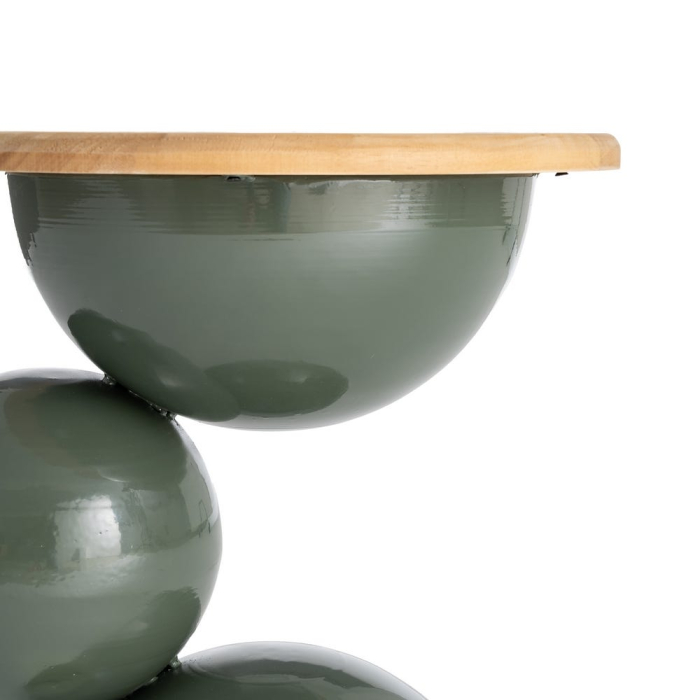 Masă laterală rotundă lemn și metal verde sculpturală [5]