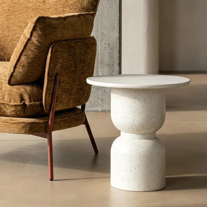 Masă laterală rotundă albă cu finisaj terrazzo [2]