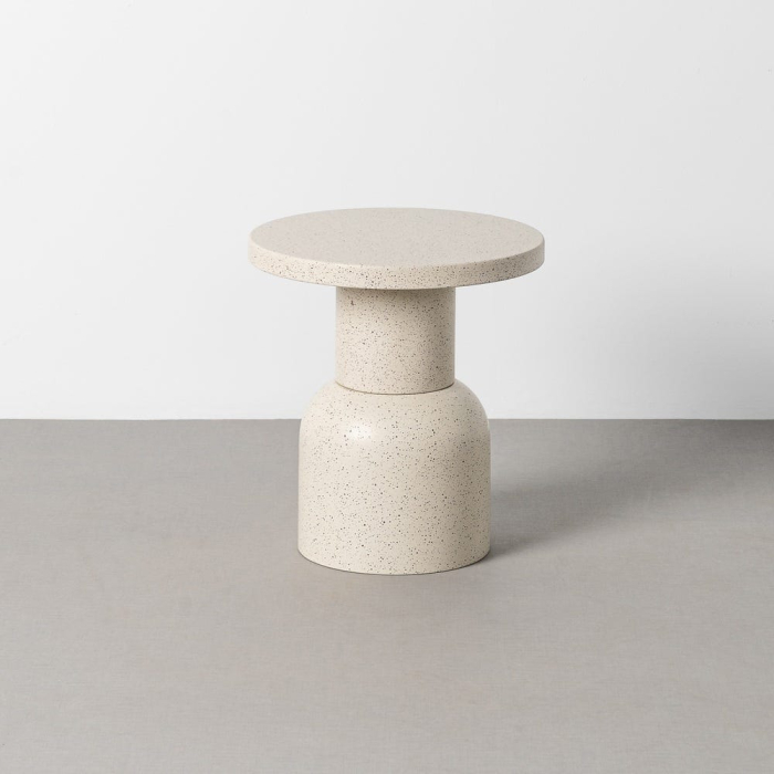 Masă laterală rotundă metal alb terrazzo bază cilindrică [3]