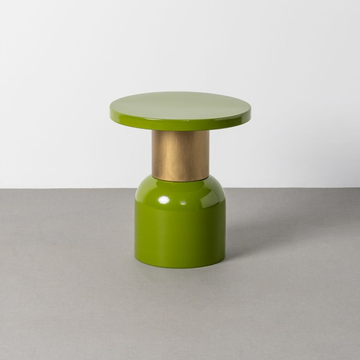 Masă laterală rotundă metal verde lucios detaliu auriu [2]