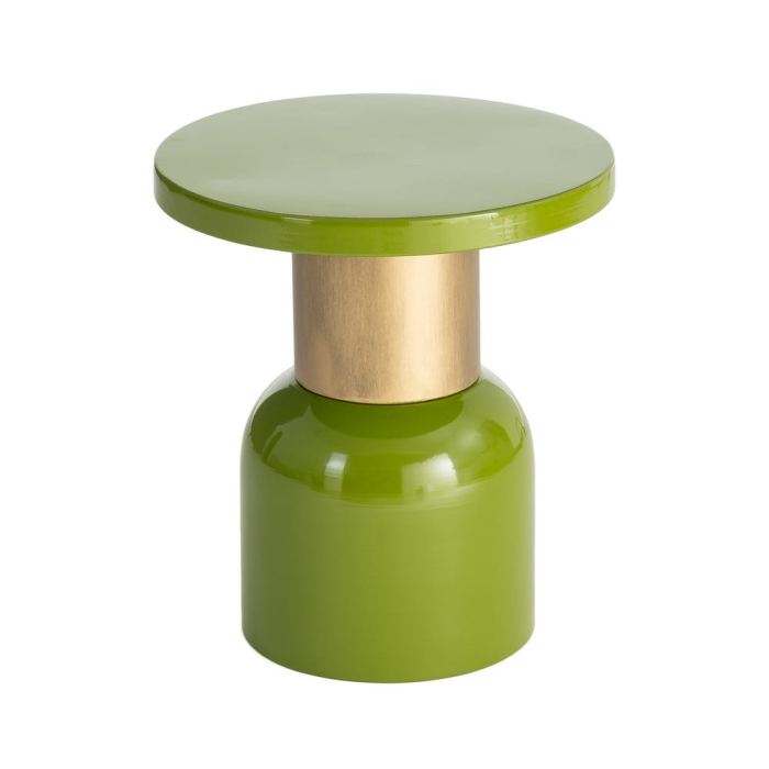 Masă laterală rotundă metal verde lucios detaliu auriu [7]