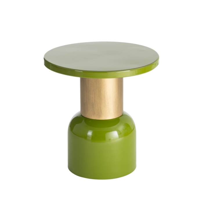 Masă laterală rotundă metal verde lucios detaliu auriu [7]