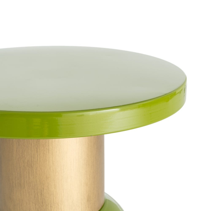 Masă laterală rotundă metal verde lucios detaliu auriu [3]