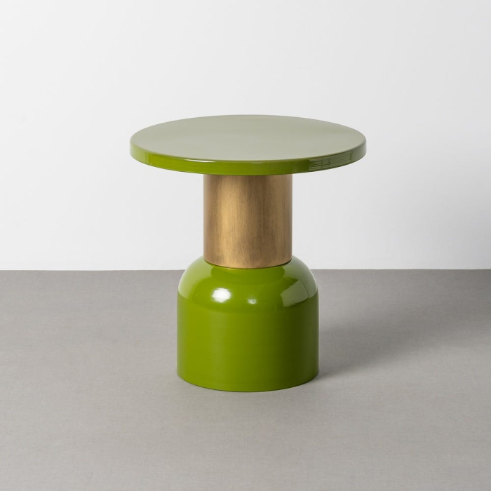 Masă laterală rotundă metal verde lucios detaliu auriu [2]