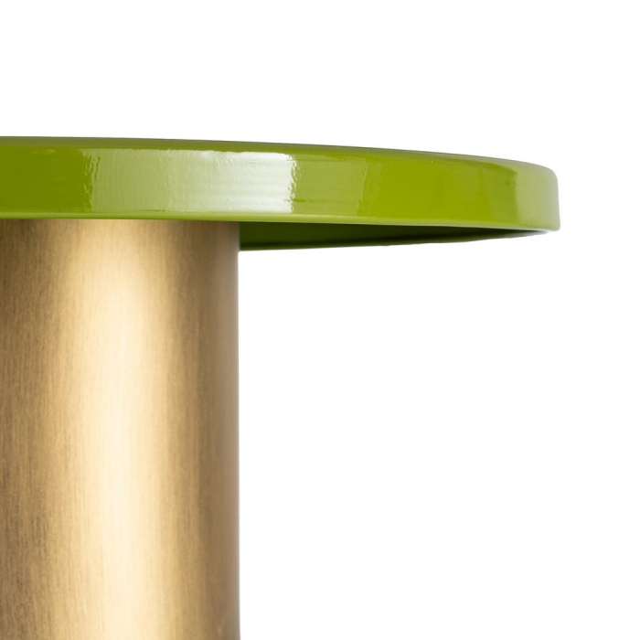 Masă laterală rotundă metal verde lucios detaliu auriu [4]