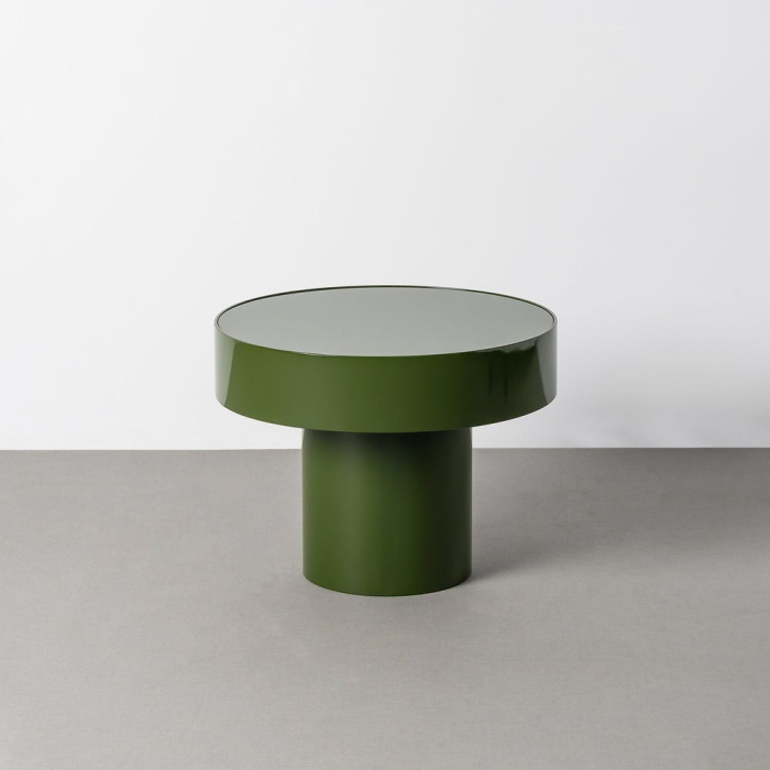 Masă laterală rotundă sticlă verde blat gros [3]