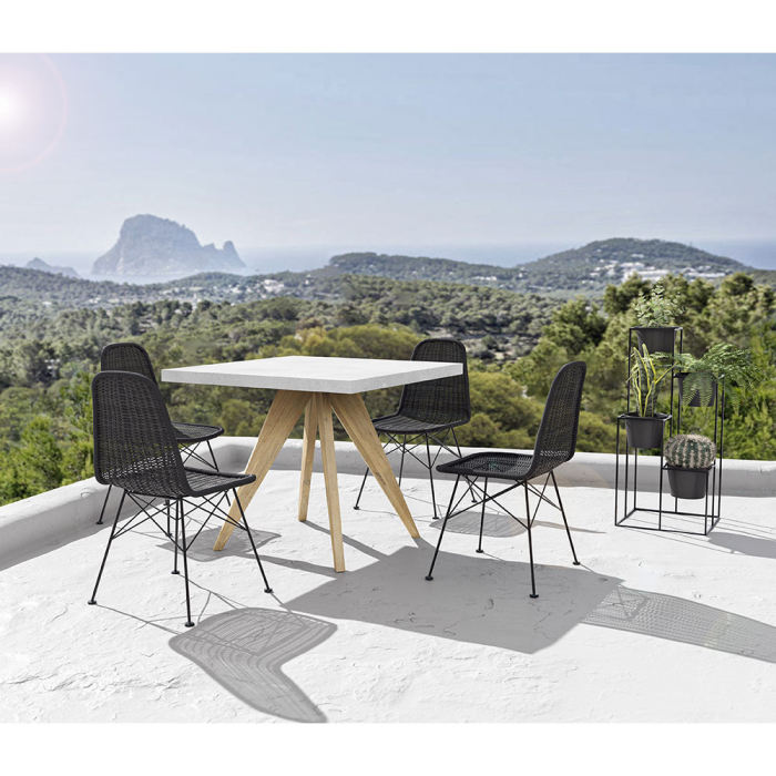 Masă pătrată de dining din terrazzo alb cu picioare din lemn [2]