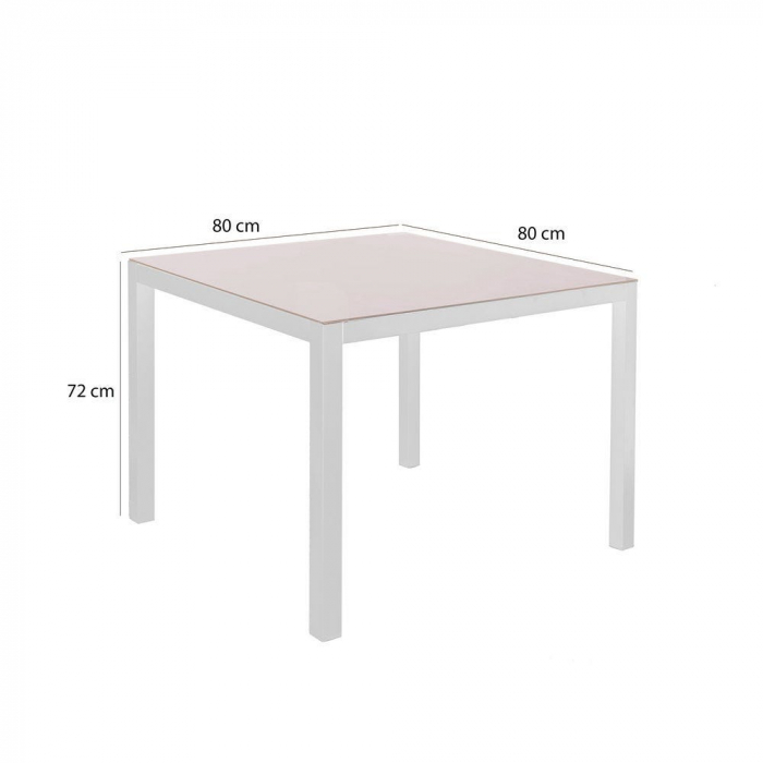 Masă Thais albă – 80 cm, vedere de sus cu sticlă [4]