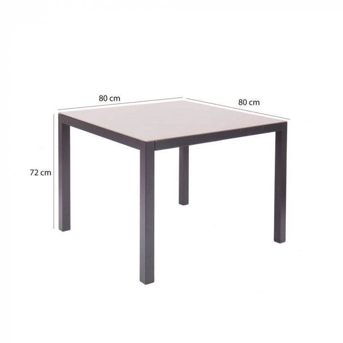 Masă Thais Charcoal – 80 cm, cu cadru antracit și blat din sticlă [4]