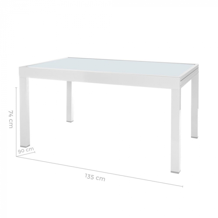 Masă Thais extensibilă albă – aluminiu și sticlă pentru exterior modern [2]